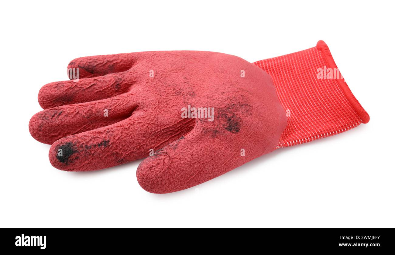 One red gardening glove isolated on white Stock Photo