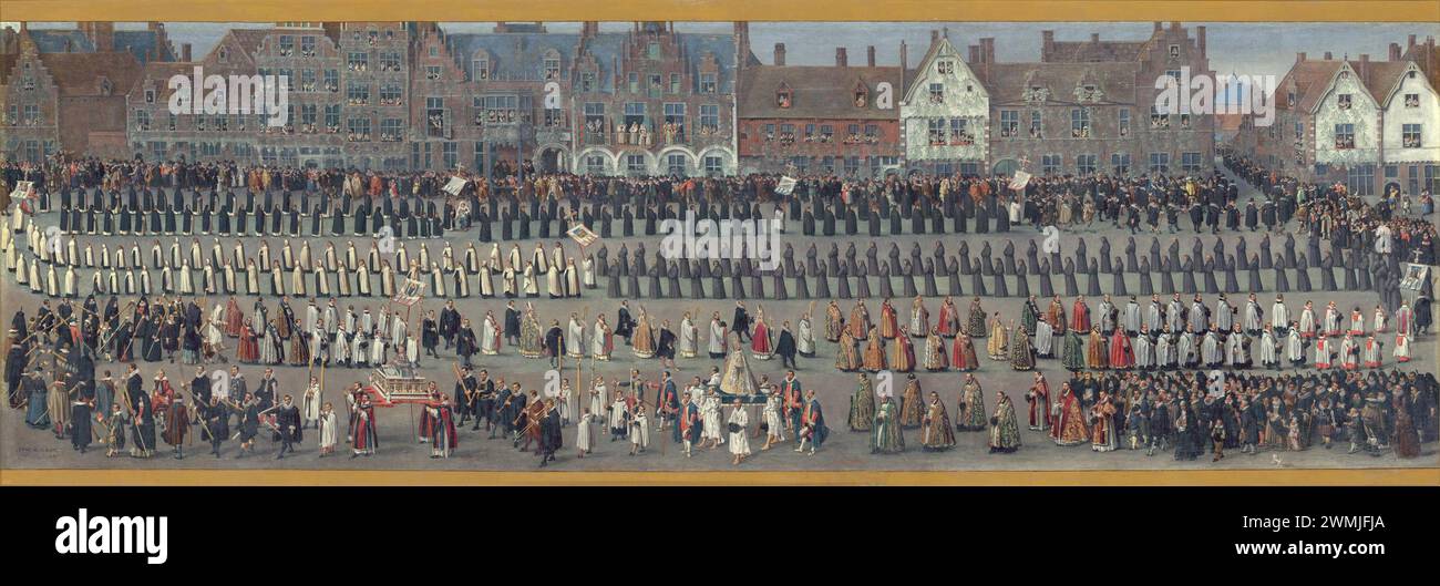 This is the procession of Our Lady of Sablon from the Ommeganck (Ommegang) in Brussels on 31 May 1615. It is one of a series of six paintings by Denis van Alsloot commemorating the event, which was also a triumphal pageant for Archduchess Isabella. Stock Photo