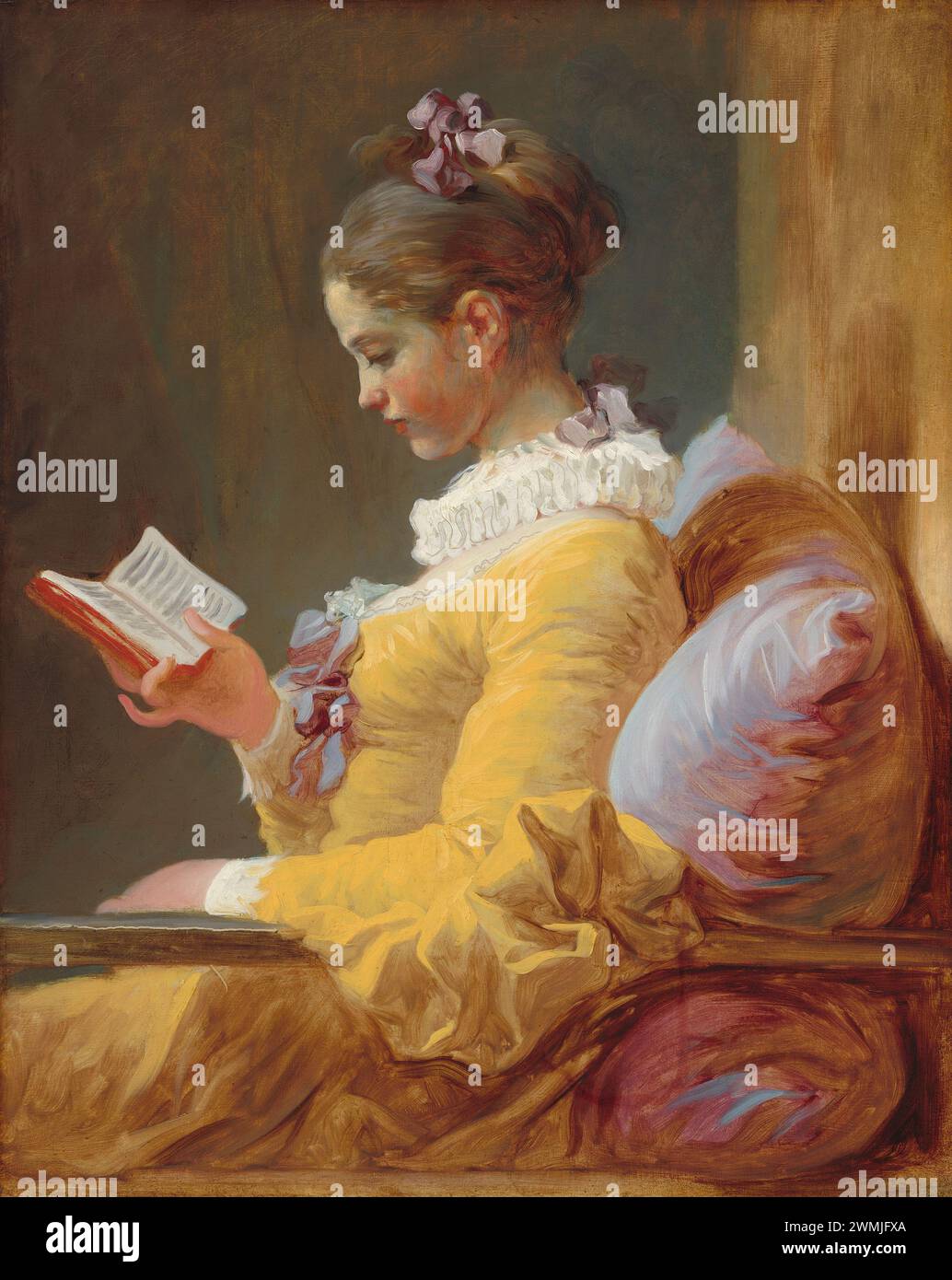 Jean-Honoré Fragonard (French, 1732 - 1806 ), Young Girl Reading, c. 1770, oil on canvas, Stock Photo