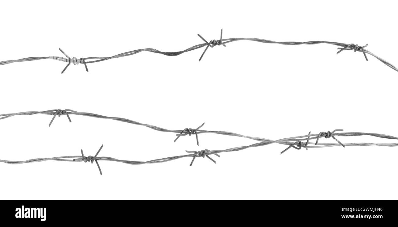 Shiny metal barbed wire isolated on white Stock Photo - Alamy