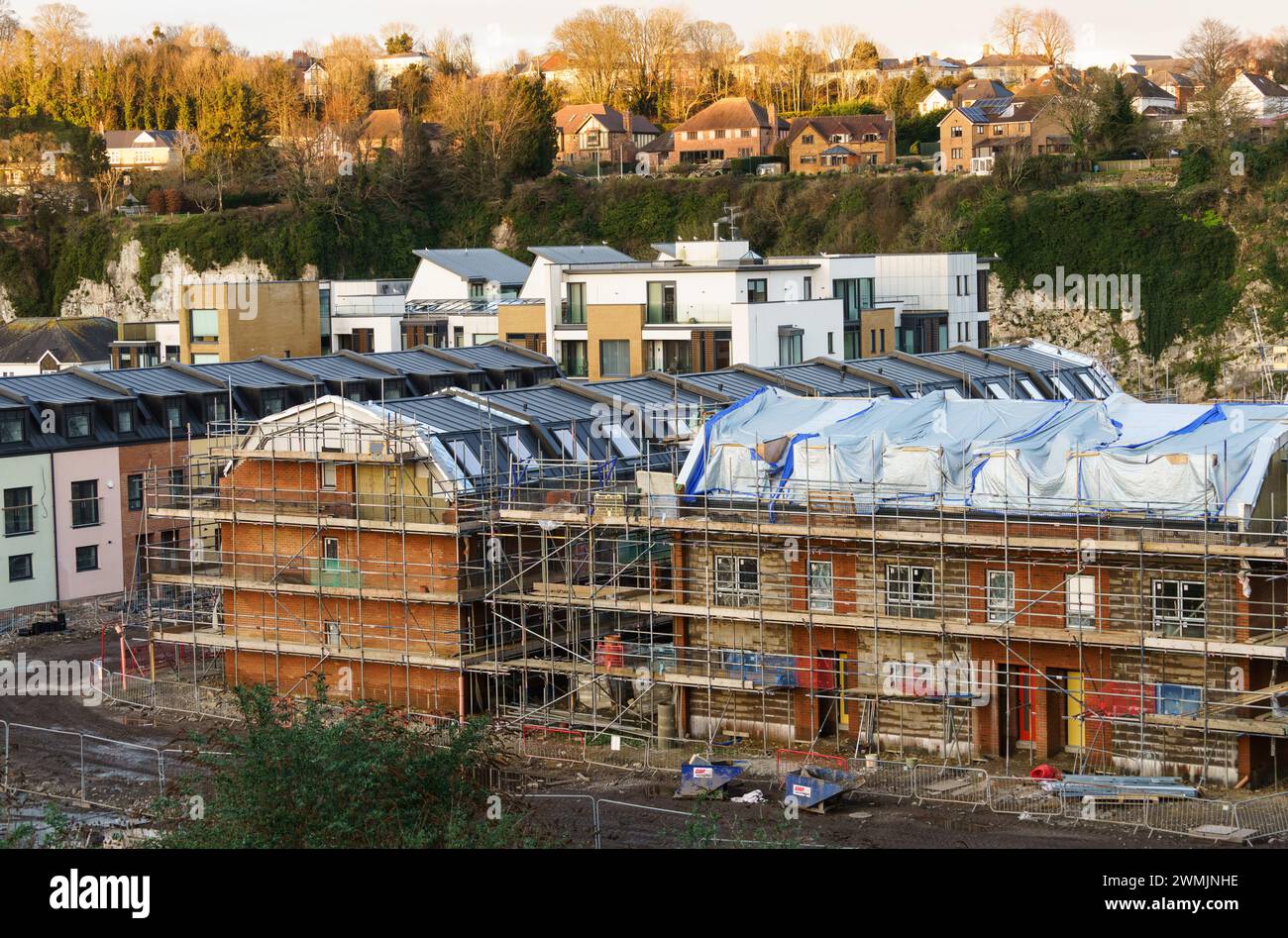 New build housing in Chepstow, Monmouthshire, town centre Stock Photo