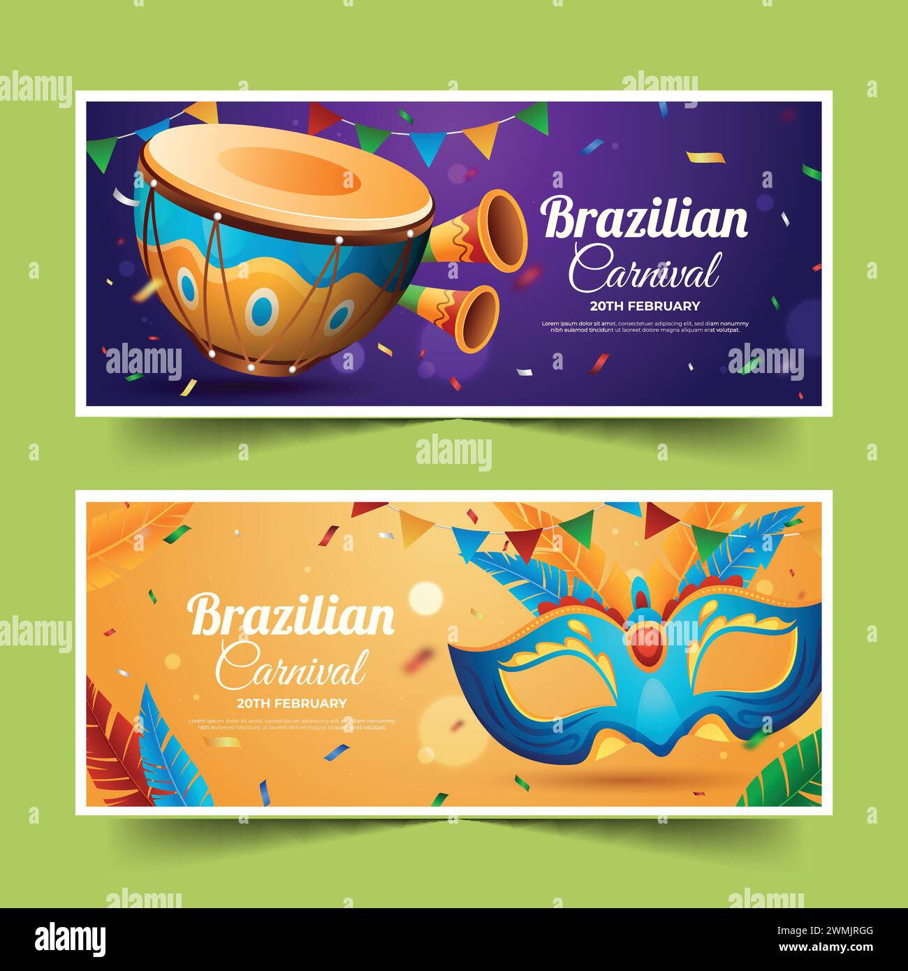 realistic brazilian carnival horizontal banners set design vector ...