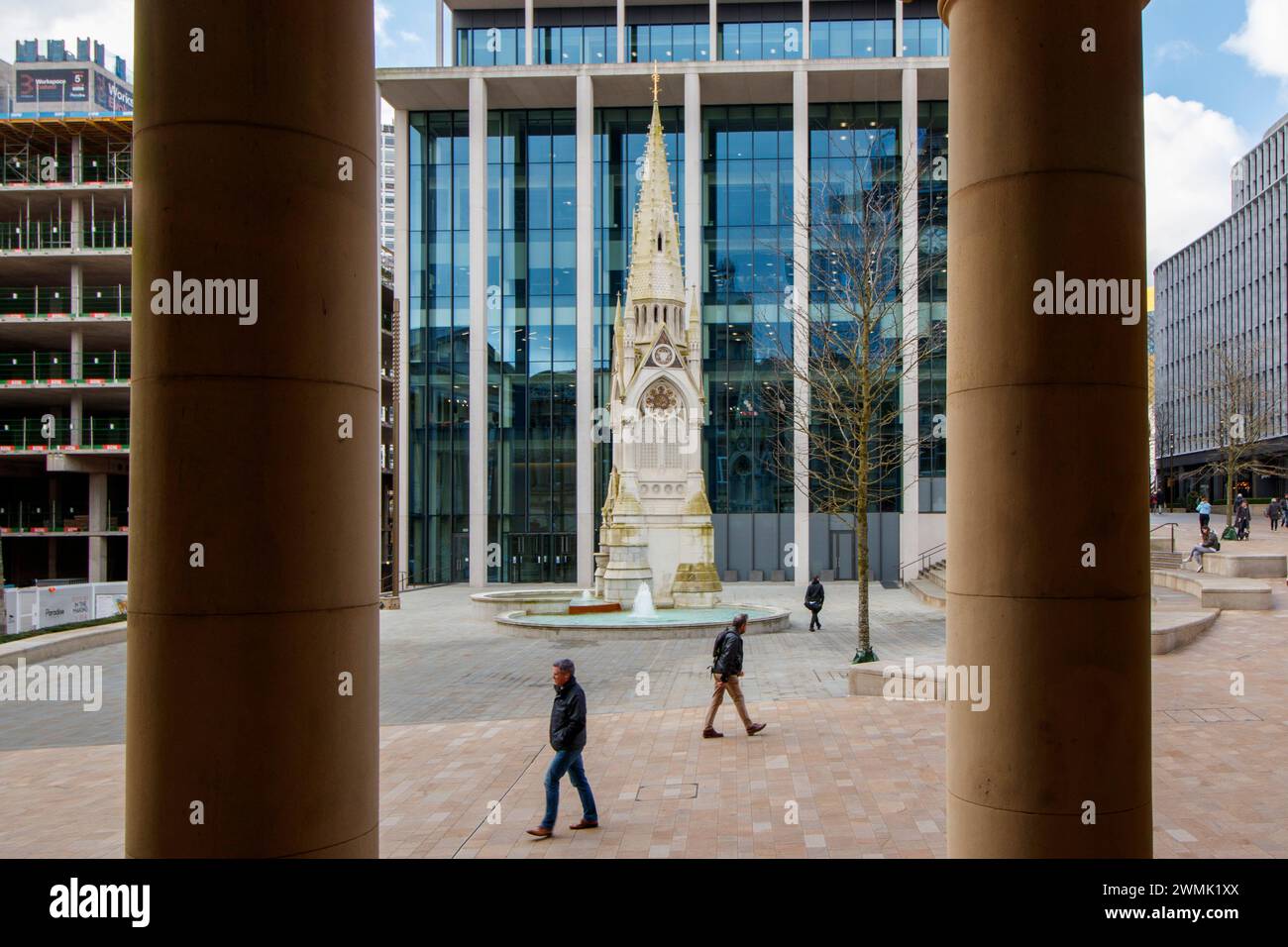 The Chamberlain Memorial, also known as the Chamberlain Memorial Fountain, is a monument in Chamberlain Square, Birmingham, England, erected in 1880 to commemorate the public service of Joseph Chamberlain, Birmingham businessman, councillor, mayor, Member of Parliament, and statesman. Stock Photo