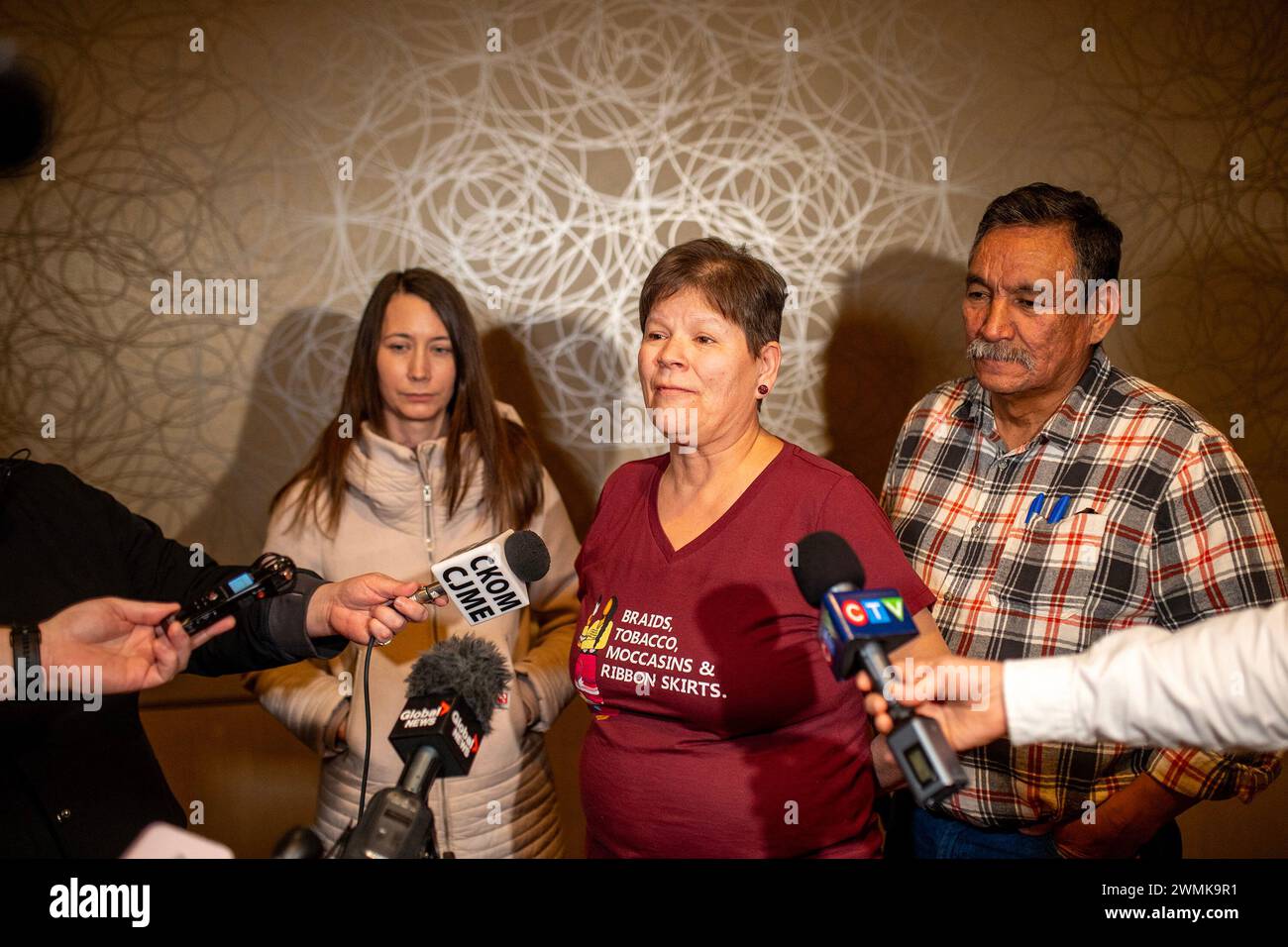 Saskatoon, Can. 26th Feb, 2024. Cindy GhostkeeperWhitehead, a family