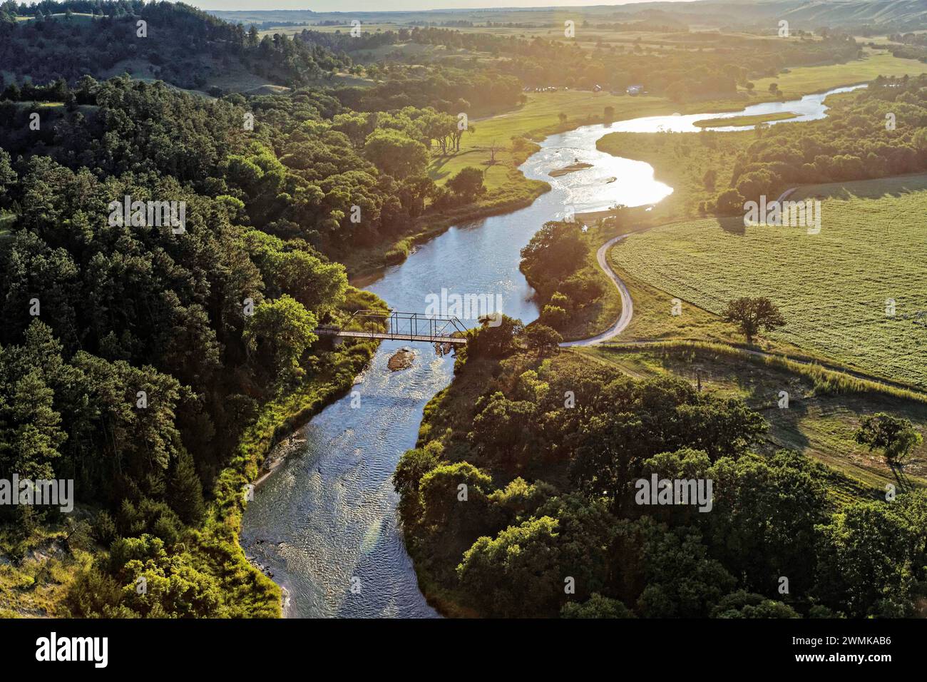Niobrara River flows through farms and a wildlife refuge. The Ogallala