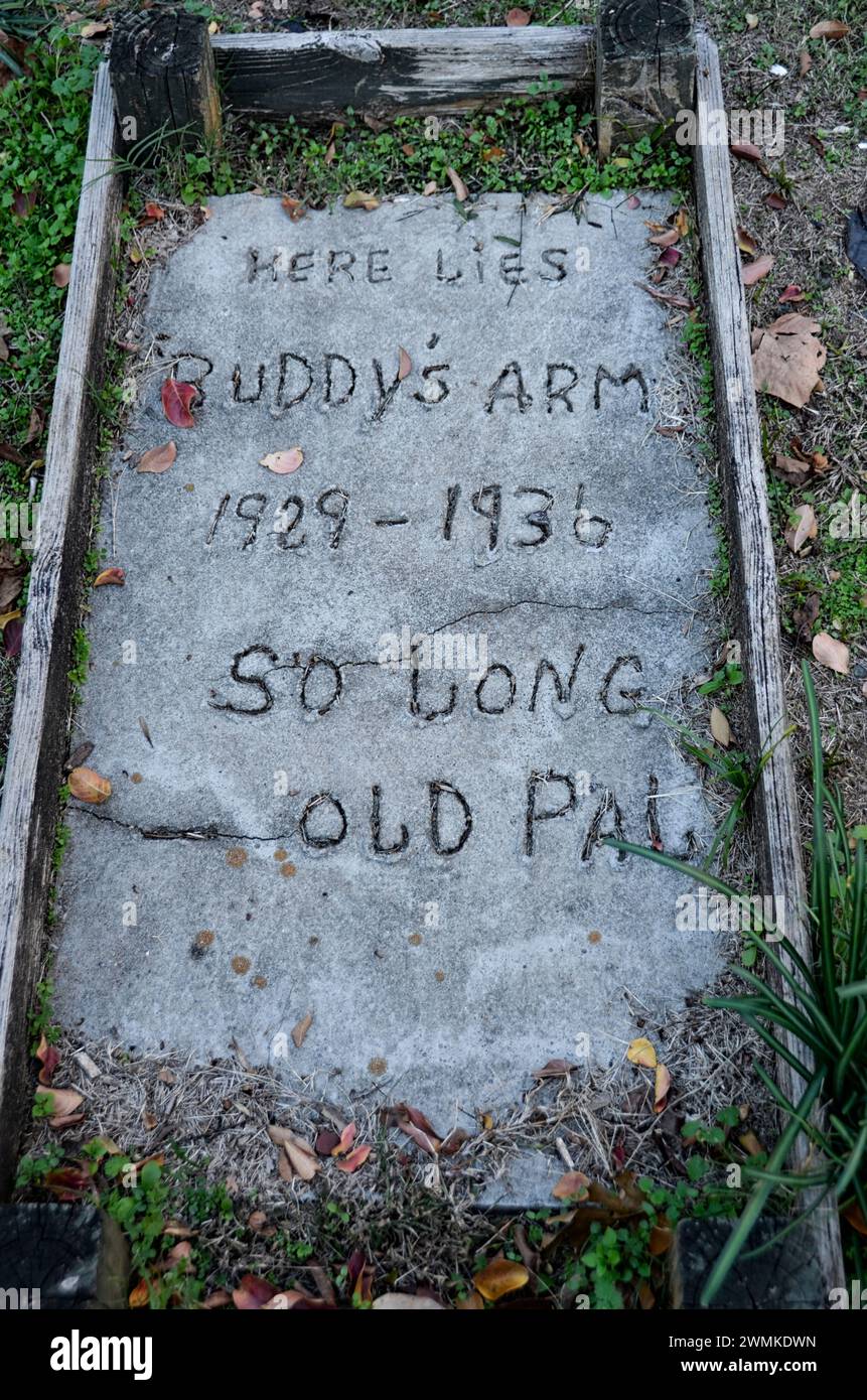 The grave of Buddy's arm from the movie 'Fried Green Tomatoes', filmed in Juliette, Georgia, USA; Juliette, Georgia, United States of America Stock Photo