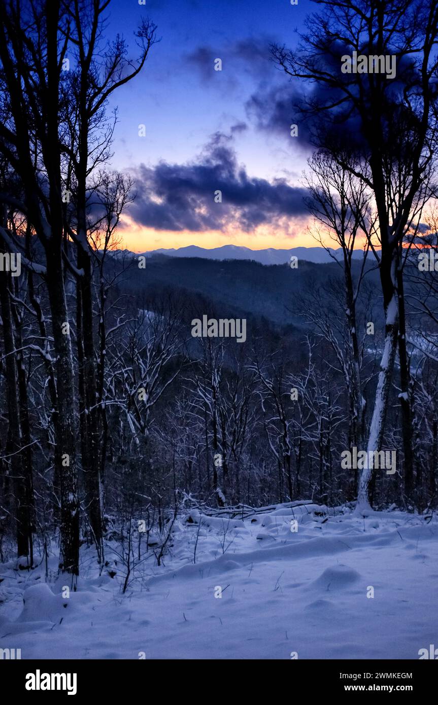 Sunset over a winter landscape Stock Photo