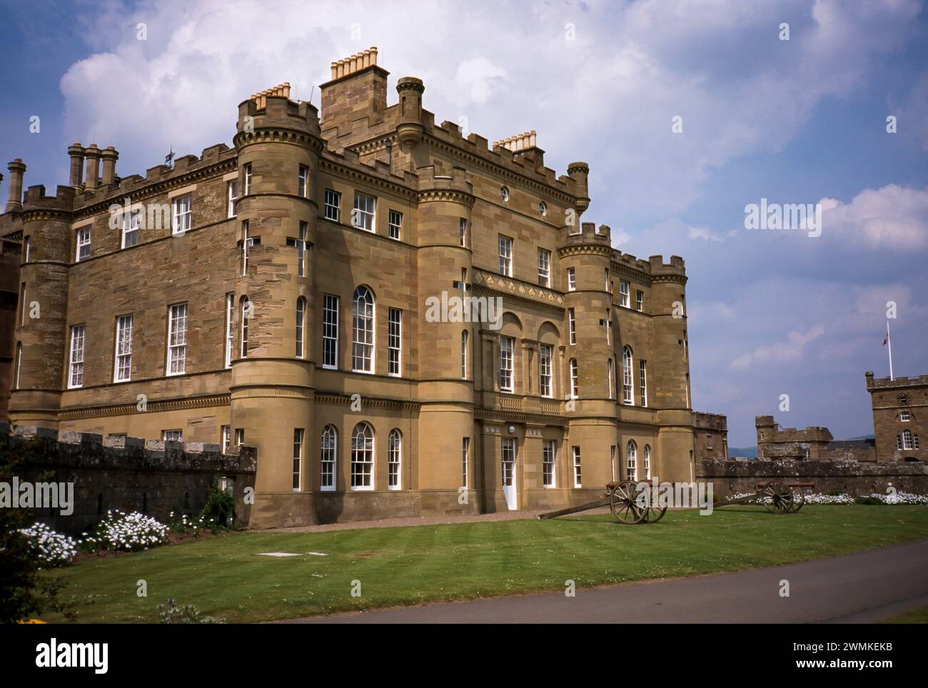 Beautiful historic mansion with cannons on display Stock Photo