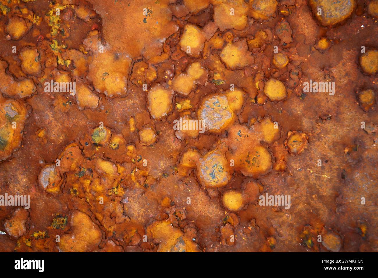 Close-up detail of the surface of rusting machinery; Arnastapi, Snaefellsnes peninsula, Iceland Stock Photo