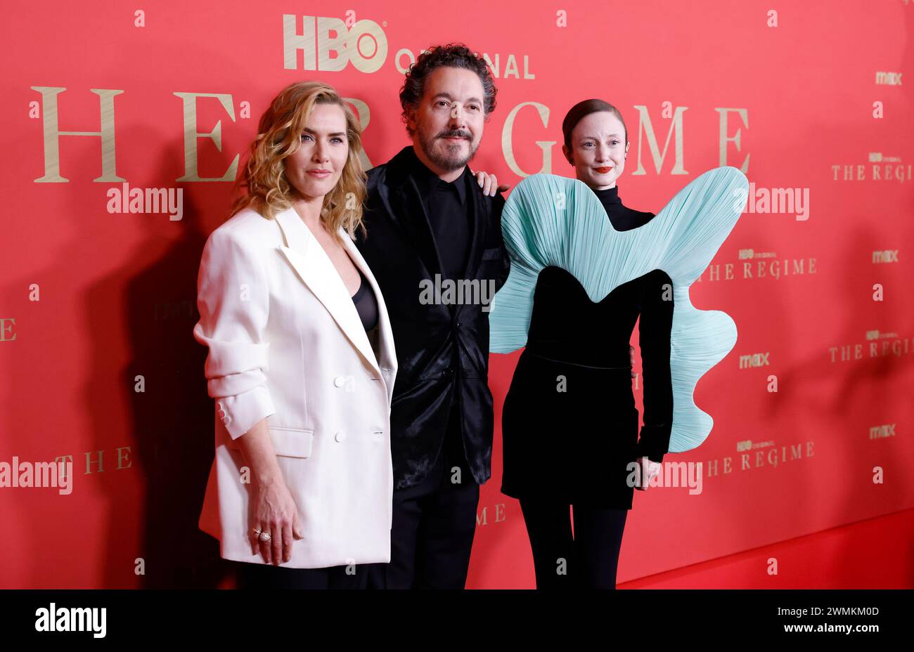 New York, United States. 26th Feb, 2024. Kate Winslet, Guillaume Gallienne and Andrea Riseborough arrive on the red carpet at HBO's 'The Regime' New York Premiere at American Museum of Natural History on Monday, February 26, 2024 in New York City. Photo by John Angelillo/UPI Credit: UPI/Alamy Live News Stock Photo