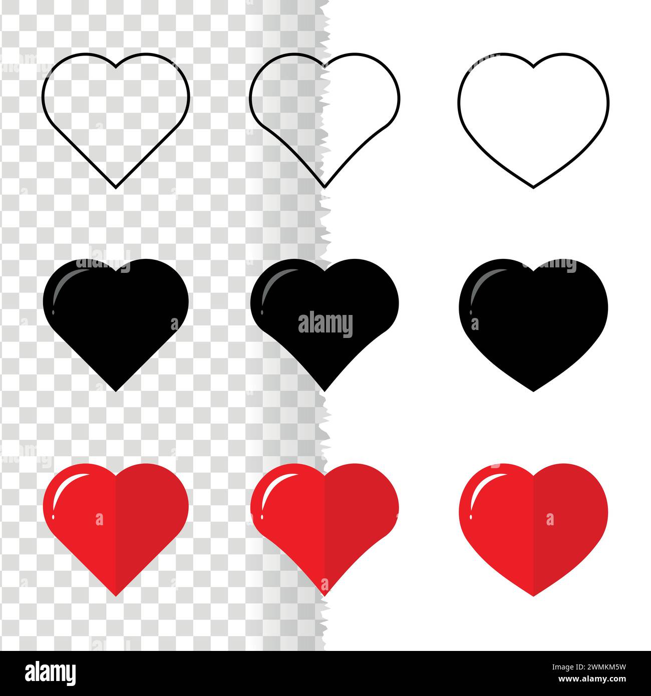 Set Heart Shape Icons Vector Symbol Of Love And Romance Hearts