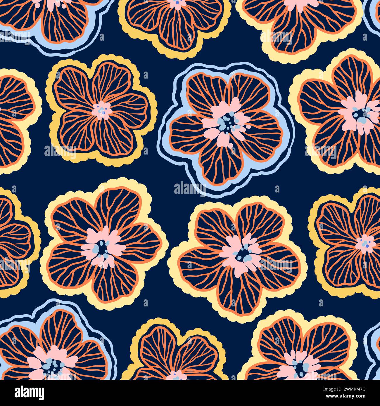 Seamless pattern with doodle floral elements. Vector illustration Stock ...