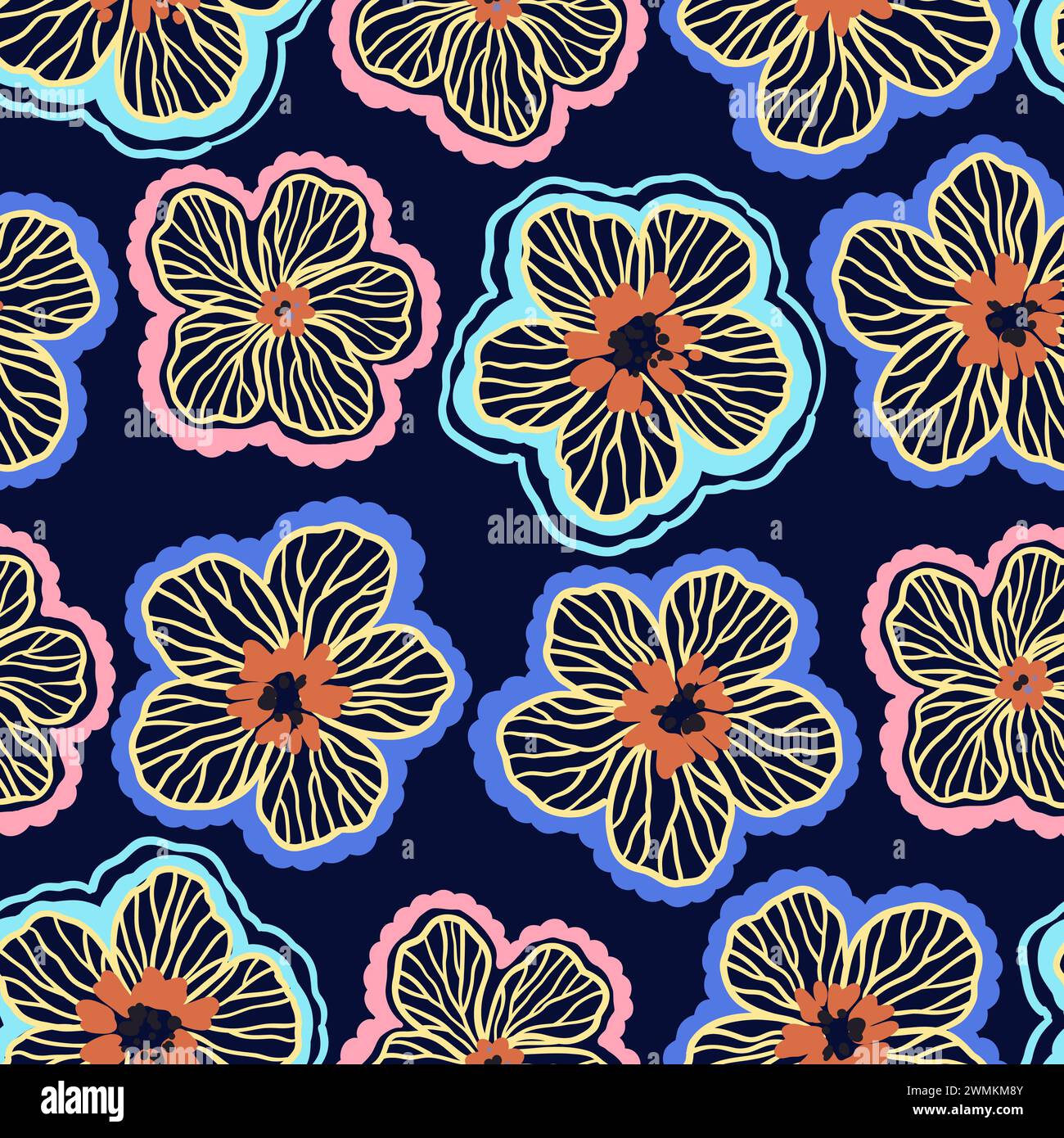 Seamless pattern with doodle floral elements. Vector illustration. Stock Vector