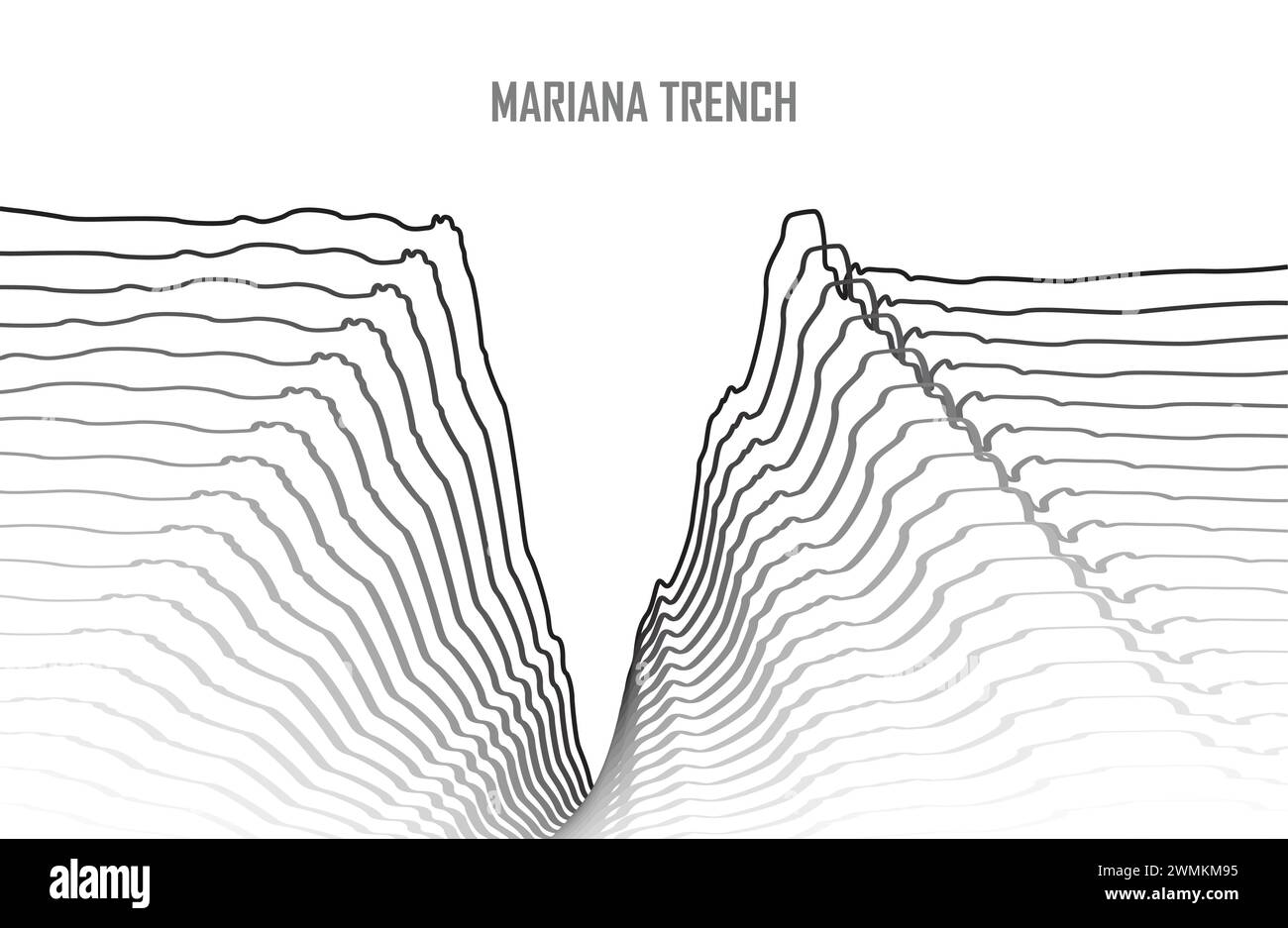 Vector silhouette mariana trench underwater sea line art illustration Stock Vector