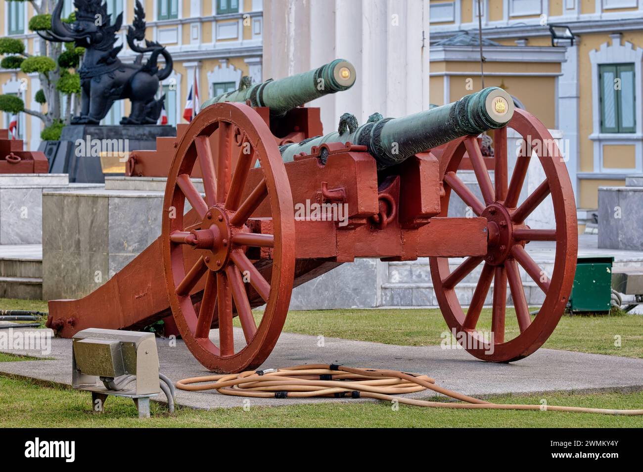 Historical cannons from old Siam (now Thailand), placed outside the Ministry of Defence in Phra Nakhon, Bangkok, Thailand Stock Photo