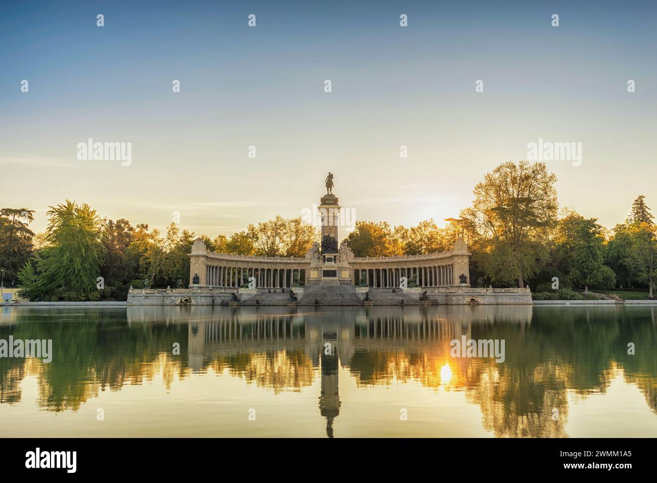 Madrid Spain, sunrise city skyline at El Retiro Park Stock Photo