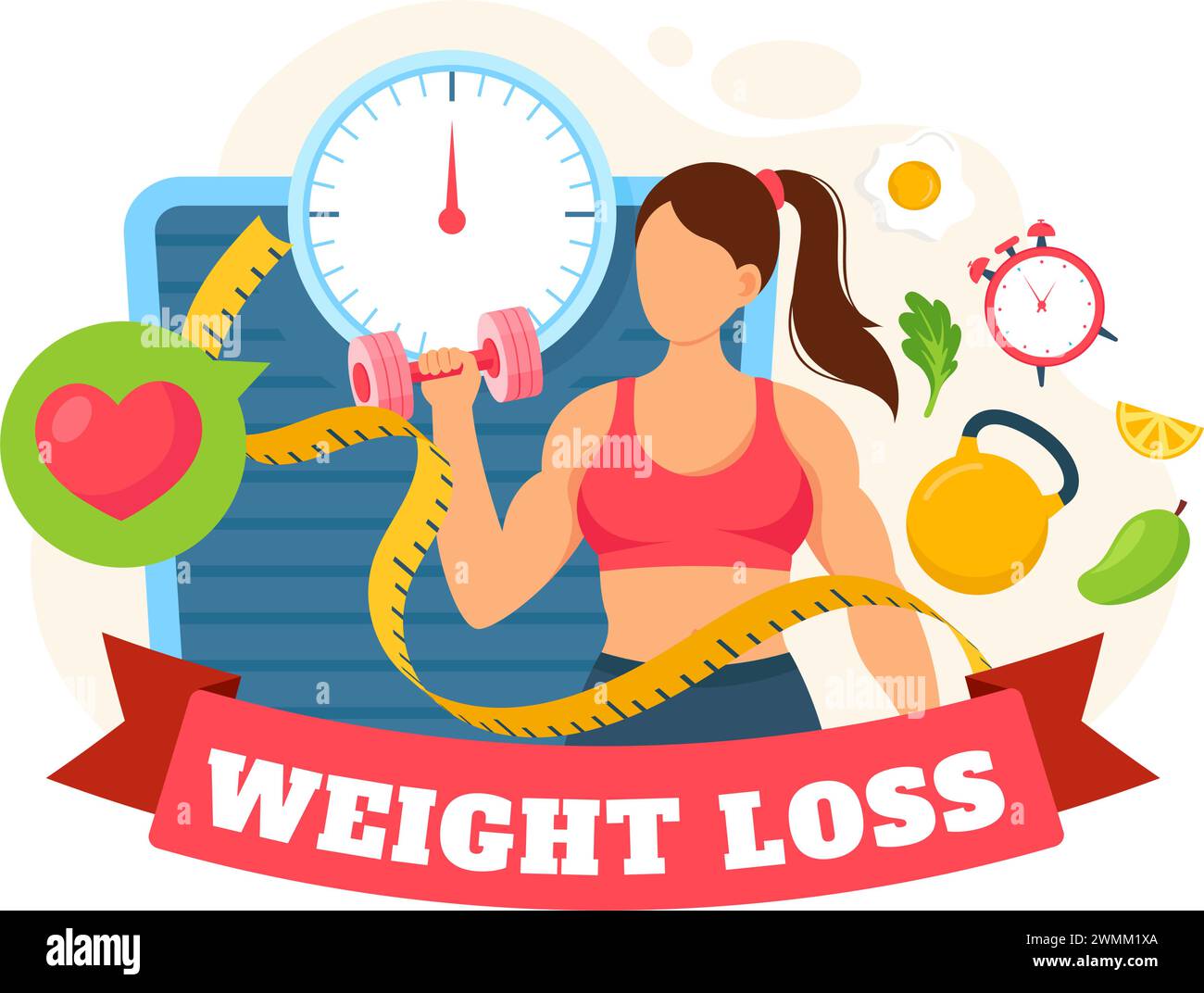 Weight Loss Vector Illustration of Woman Body Transformation Concept with Fitness, Sport, Diet and Healthy Lifestyle in Flat Cartoon Background Stock Vector