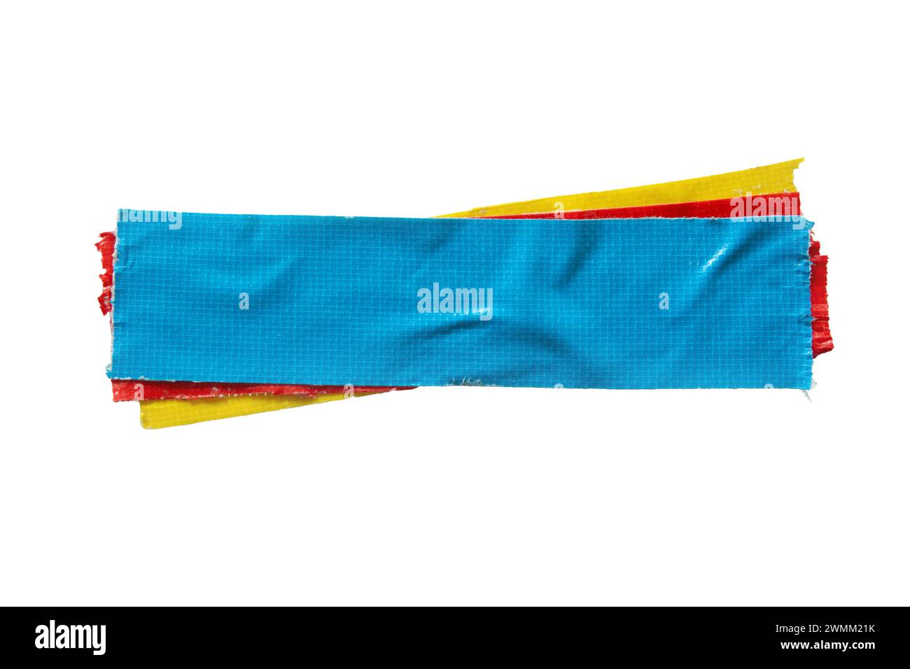 Layered blue, red and yellow cloth tapes isolated on white background with clipping path Stock Photo