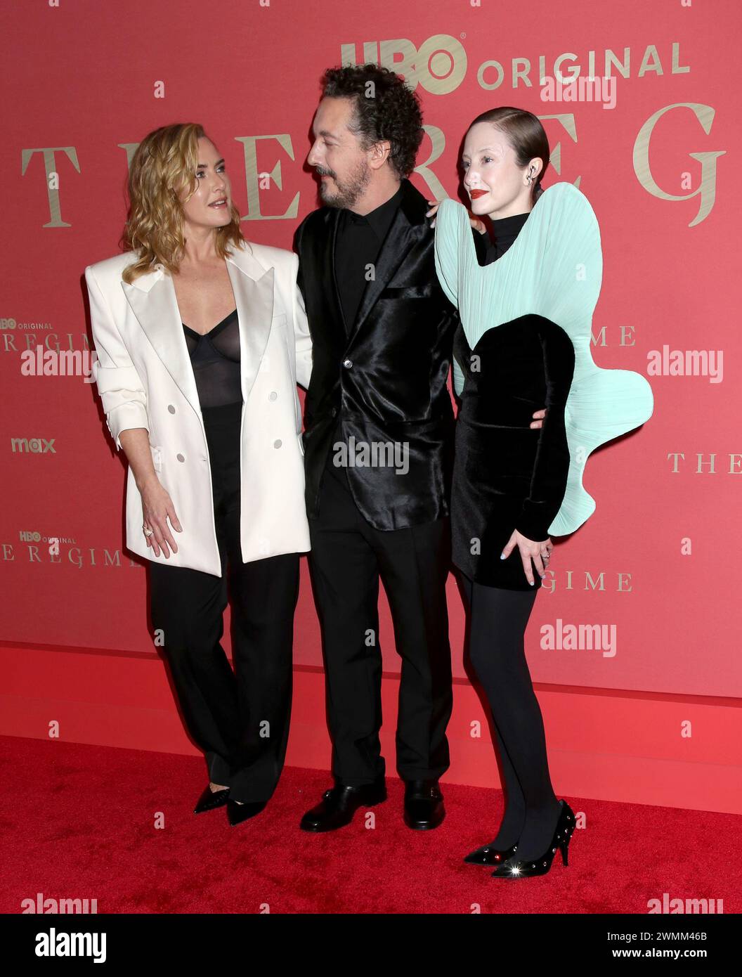 New York City, USA. 26th Feb, 2024. Kate Winslet, Guillaume Gallienne and Andrea Riseborough attending 'The Regime' New York Premiere held at the Museum of Natural History on February 26, 2024 in New York City, NY © Steven Bergman/AFF-USA.COM Credit: AFF/Alamy Live News Stock Photo