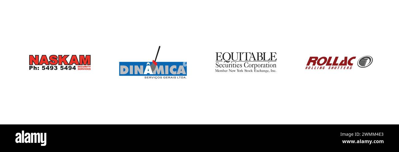 Equitable Securities Corporation, Naskam, Dinâmica Serviços Gerais, Rollac Shutters. Editorial vector logo collection. Stock Vector