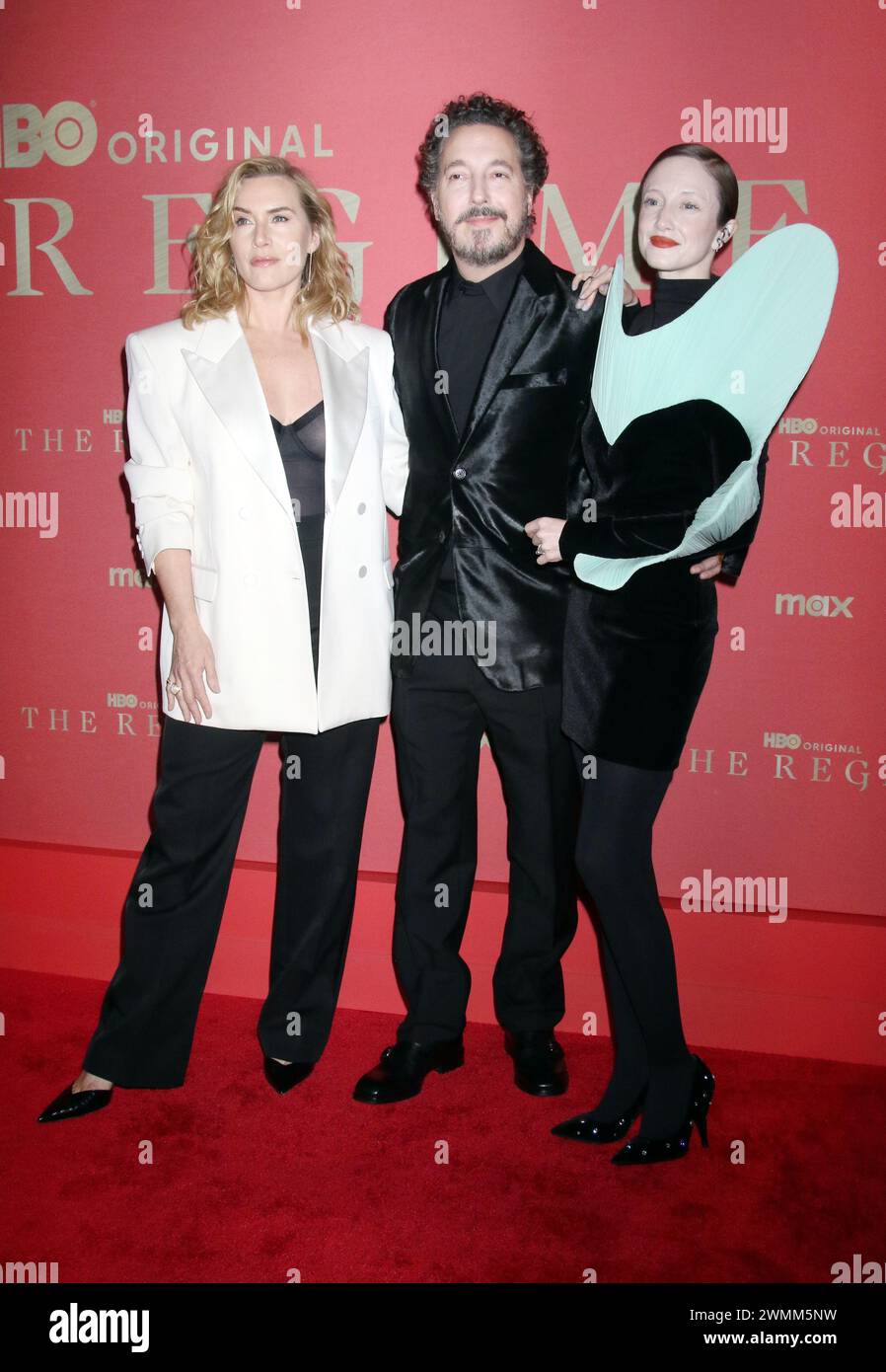 New York, NY, USA. 26th Feb, 2024. Kate Winslet, Guillaume Gallienne and Andrea Riseborough at HBO's 'The Regime' New York Premiere at American Museum of Natural History on February 26, 2024 in New York City. Credit: Rw/Media Punch/Alamy Live News Stock Photo