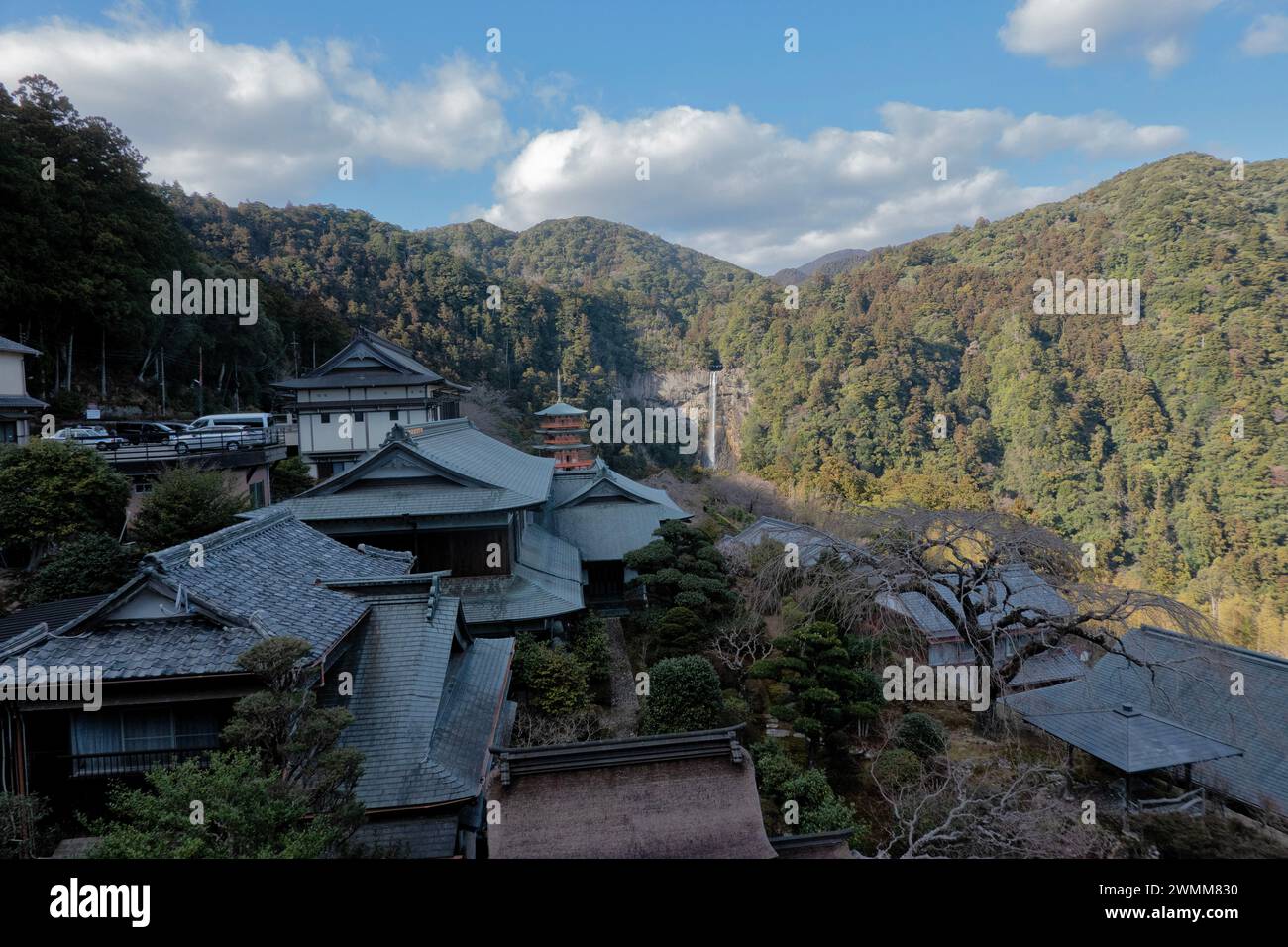 Seiganto-ji  Sanjuno-to pagoda and Nachi Falls, Nachisan, Wakayama, Japan Stock Photo