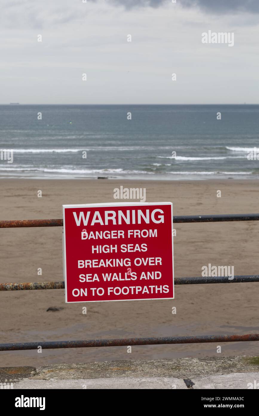 red warning sign of high seas Stock Photo
