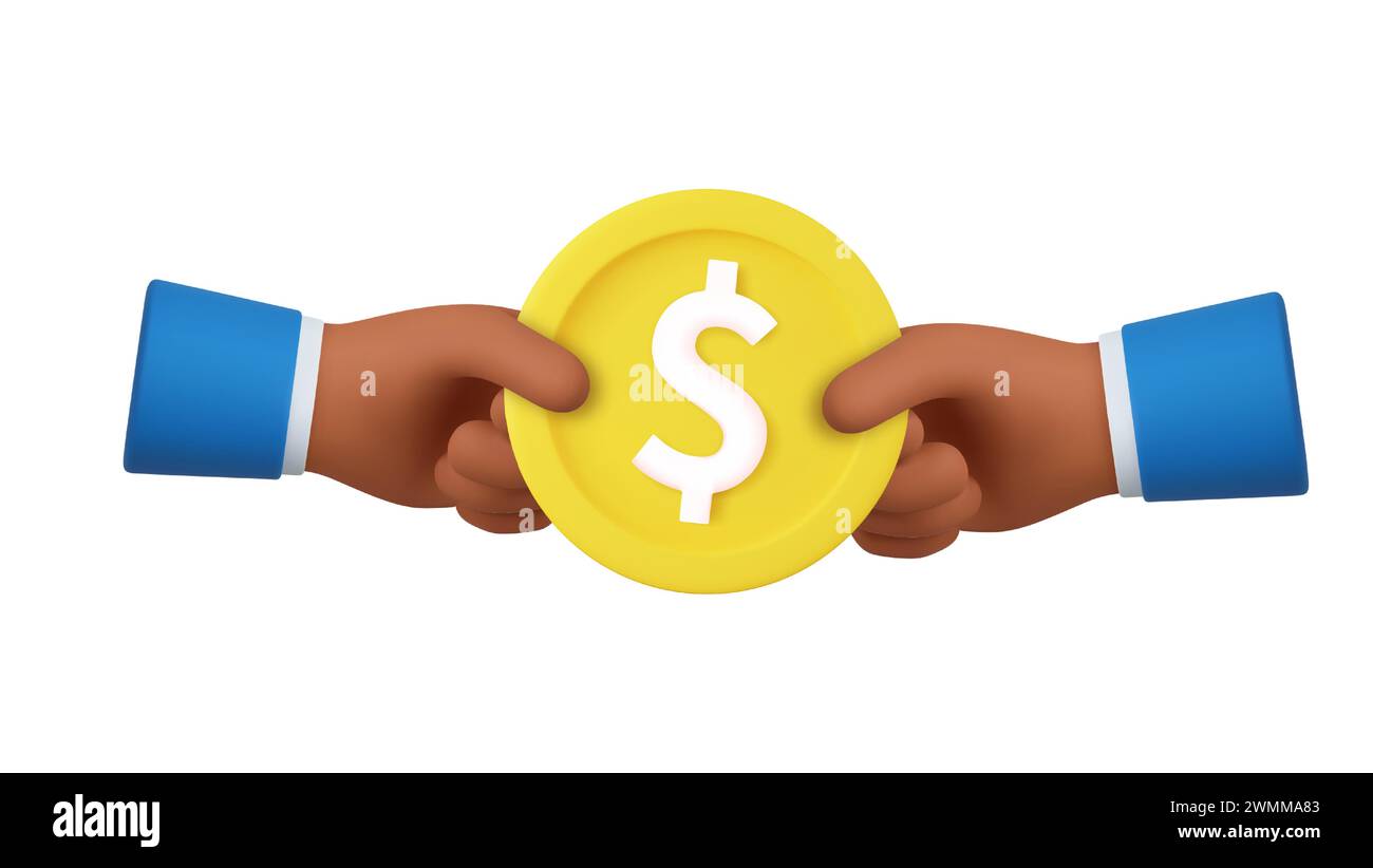 3D cartoon hand hold coin. online payment, finance, investment, money ...