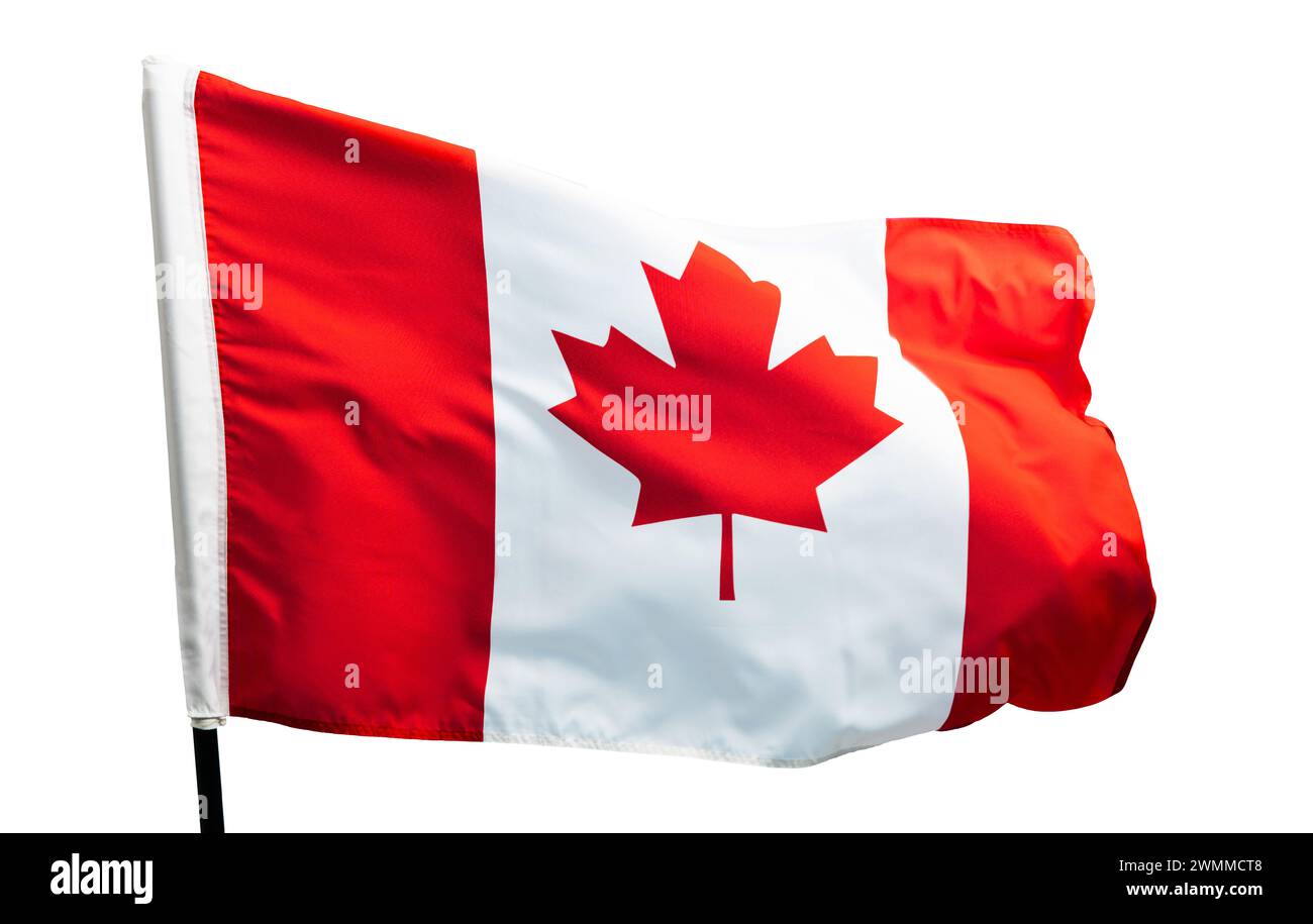 Canada flag waving against white sky background Stock Photo
