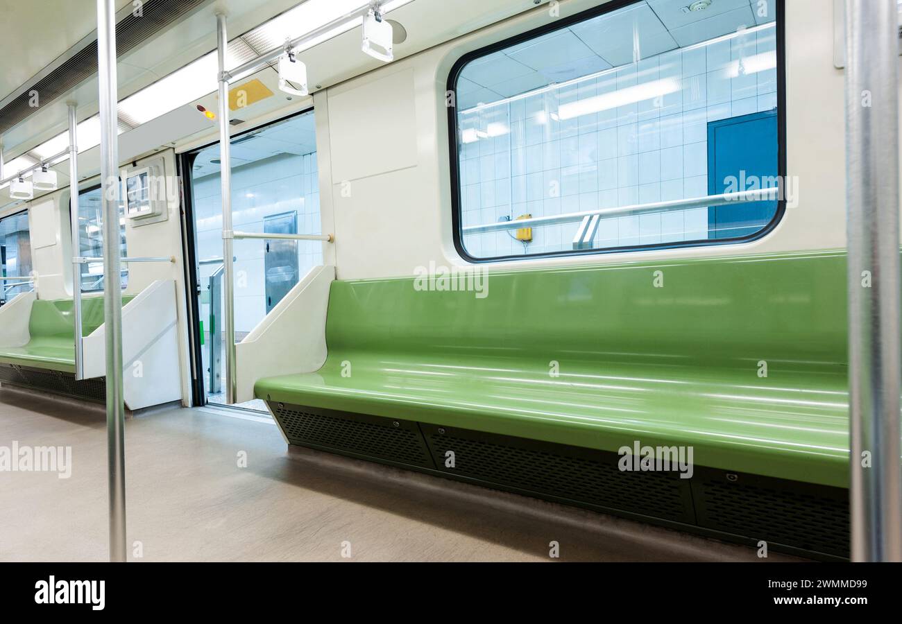 Interior of modern subway car Stock Photo