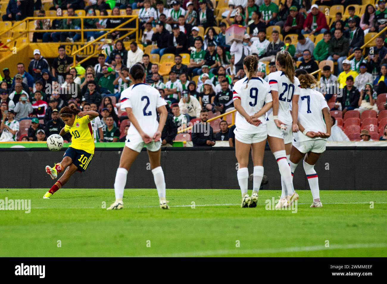 Colombia's Gabriela Rodriguez (L) kicks during the Colombia Vs USA Womens U20 friendly preparatory match in Bogota, Colombia's El Campin Stadium for the 2024 U20 Womens Wold Cup, on February 25, 2024. Photo by: Sebastian Barros/Long Visual Press Stock Photo