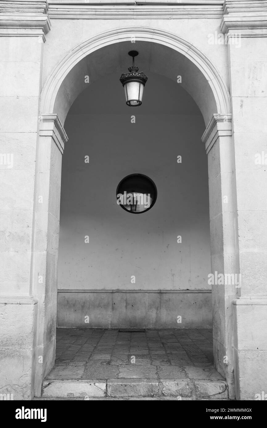 Alcoy, Alicante, Spain February 18, 2024 Arcade of The Plaza de Dins