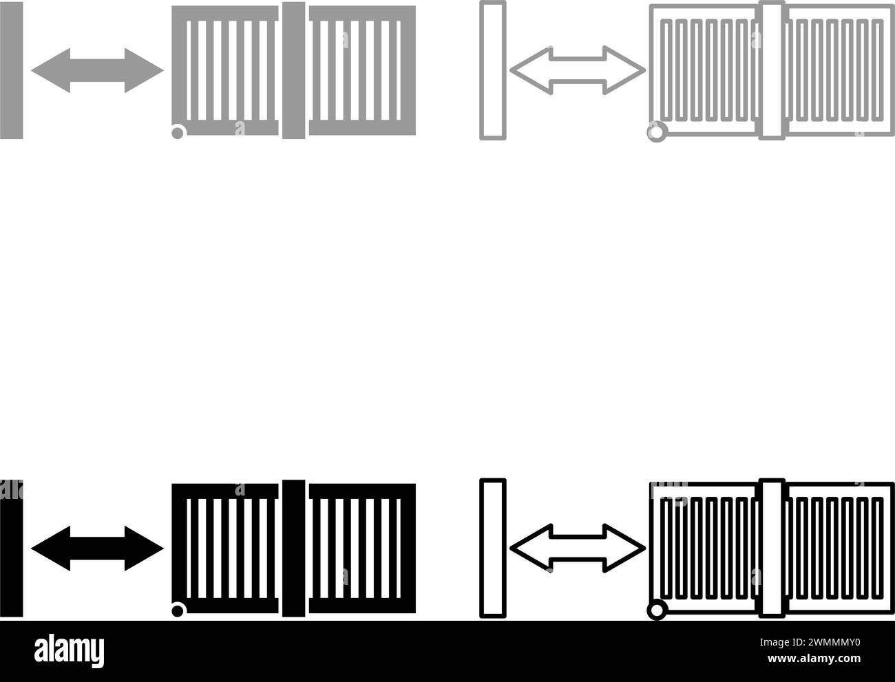 Sliding gates automatic lattice fence system entry enclosure set icon grey black color vector illustration image simple solid fill outline contour Stock Vector