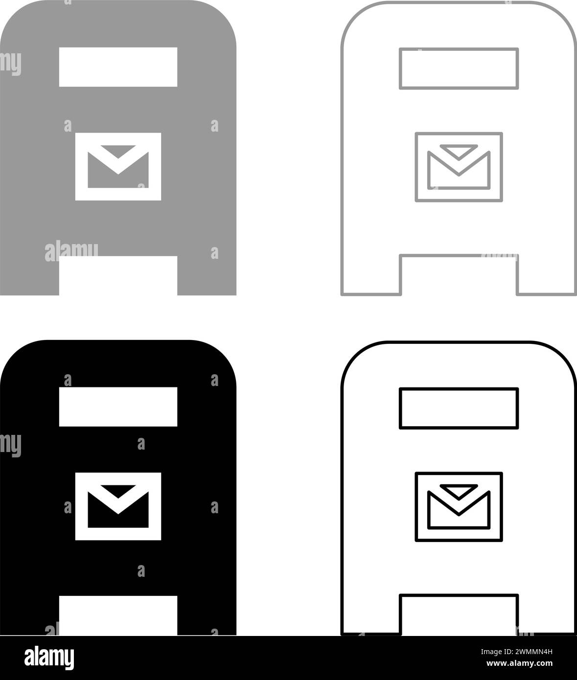 Post box mail postal letterbox mailbox set icon grey black color vector illustration image simple solid fill outline contour line thin flat style Stock Vector