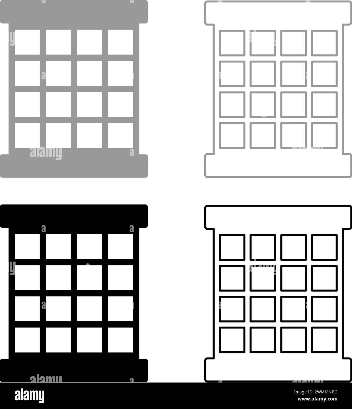 Prisoner window grid grate prison jail concept set icon grey black color vector illustration image simple solid fill outline contour line thin flat Stock Vector