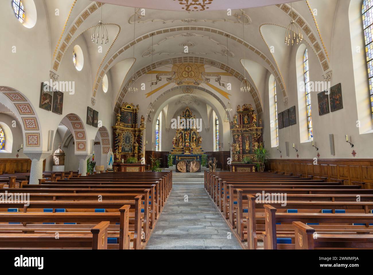 Tasch - The nave of Pharish church. Stock Photo