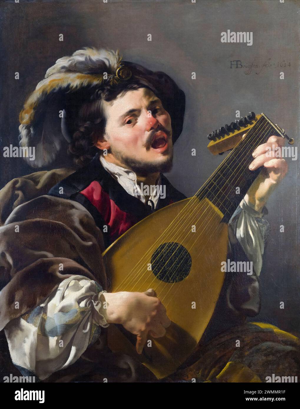Hendrick ter Brugghen, A Man playing a Lute, painting in oil on canvas, 1624 Stock Photo