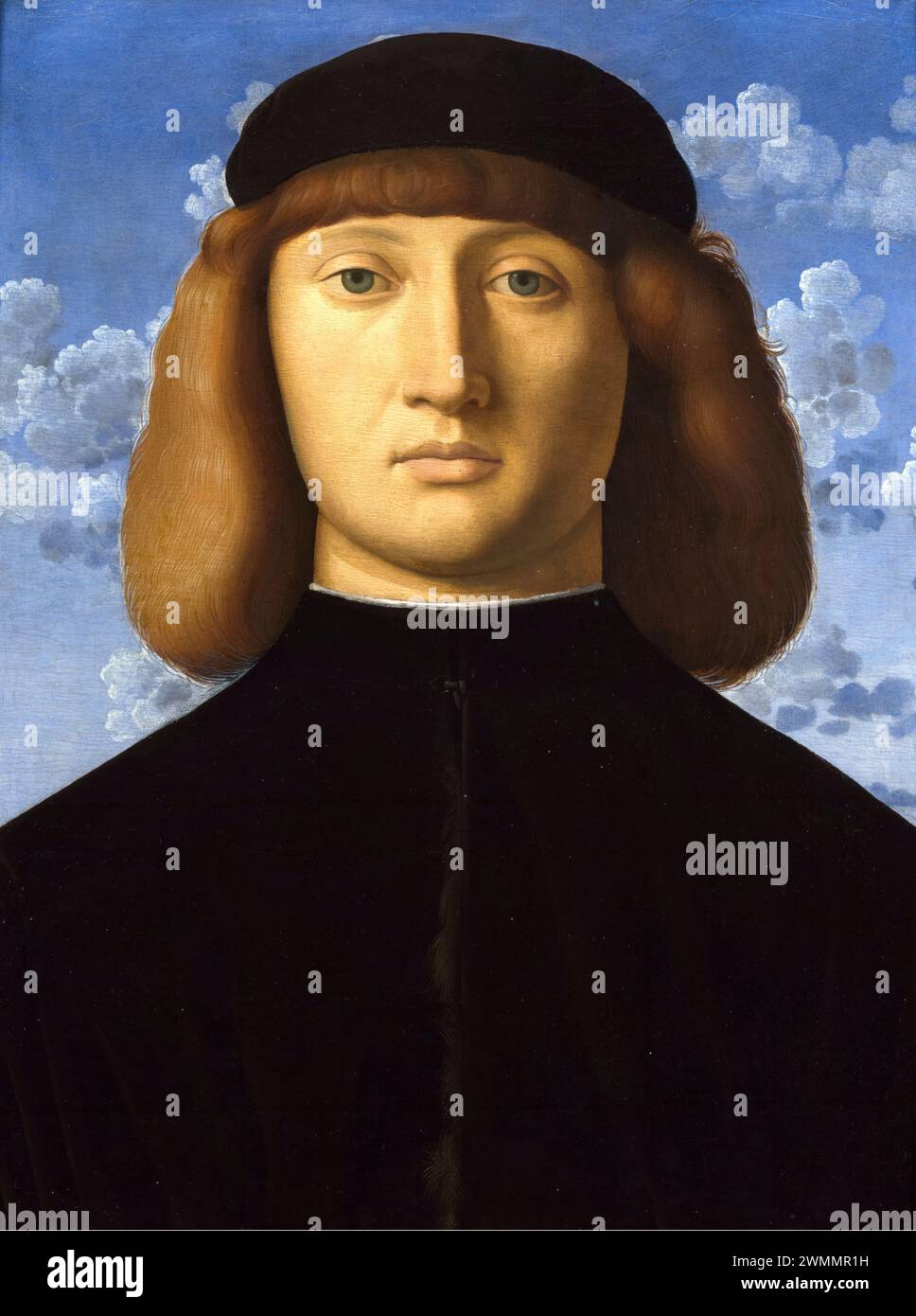 Vincenzo Catena, Portrait of a young man, painting in oil on wood, circa 1510 Stock Photo