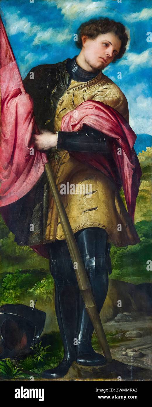 Girolamo Romani called Romanino, Saint Alexander (died.c.303), portrait painting in oil on wood, circa 1524 Stock Photo