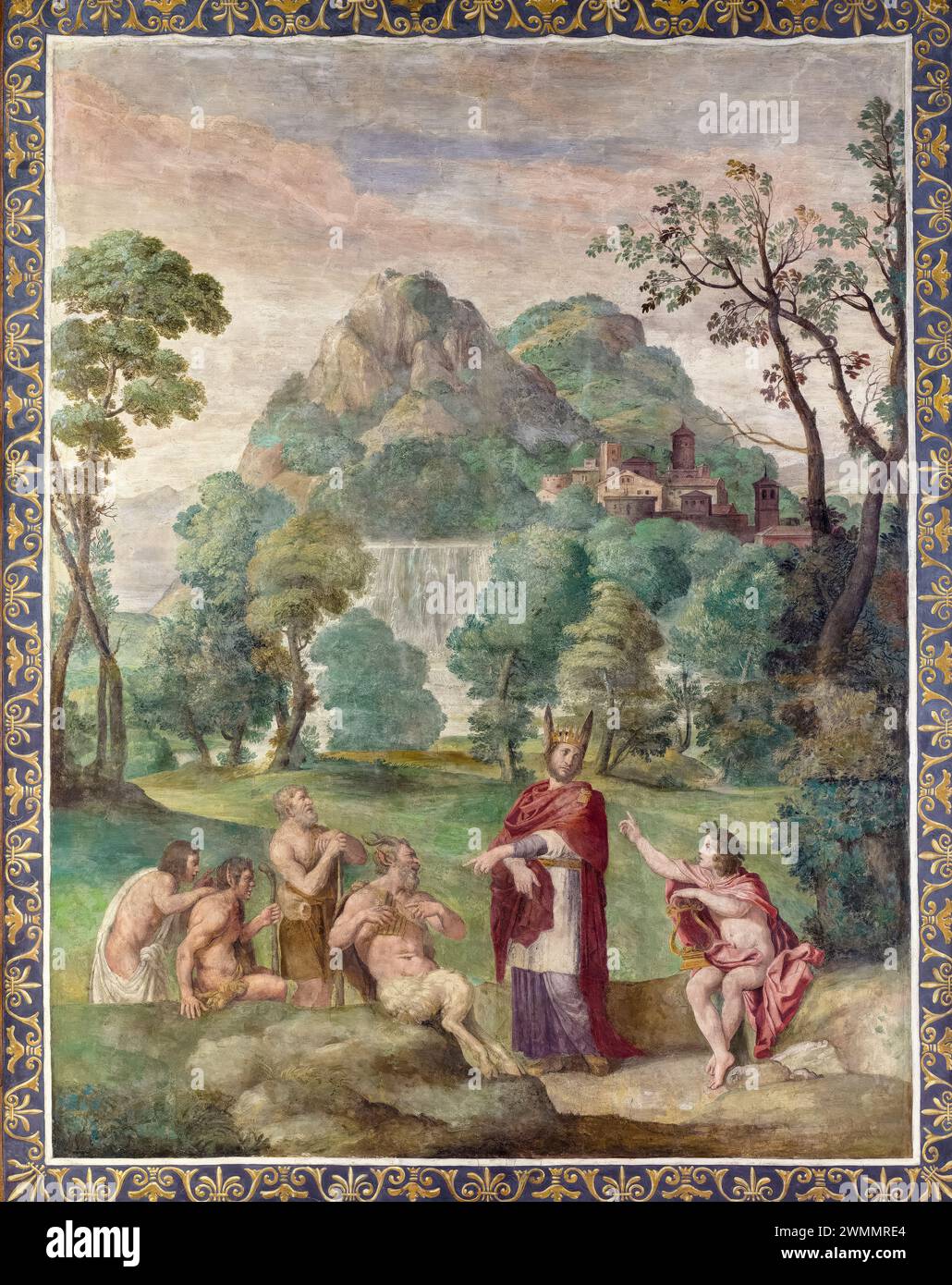 The Judgement of Midas fresco painting transferred to canvas and mounted on board by Domenico Zampieri called Domenichino and workshop, 1616-1618 Stock Photo