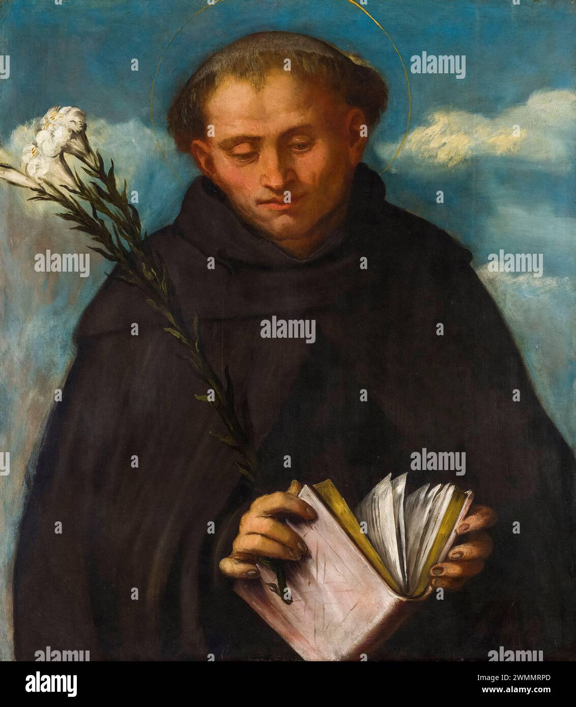 Saint Filippo Benizzi (Philip Benizi, 1233-1285), portrait painting in oil on wood by Girolamo Romani called Romanino, circa 1524 Stock Photo