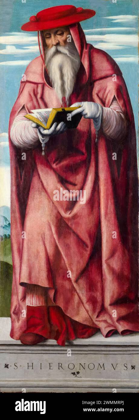 Alessandro Bonvicino called Moretto da Brescia, Saint Jerome, painting in oil on wood, circa 1540 Stock Photo