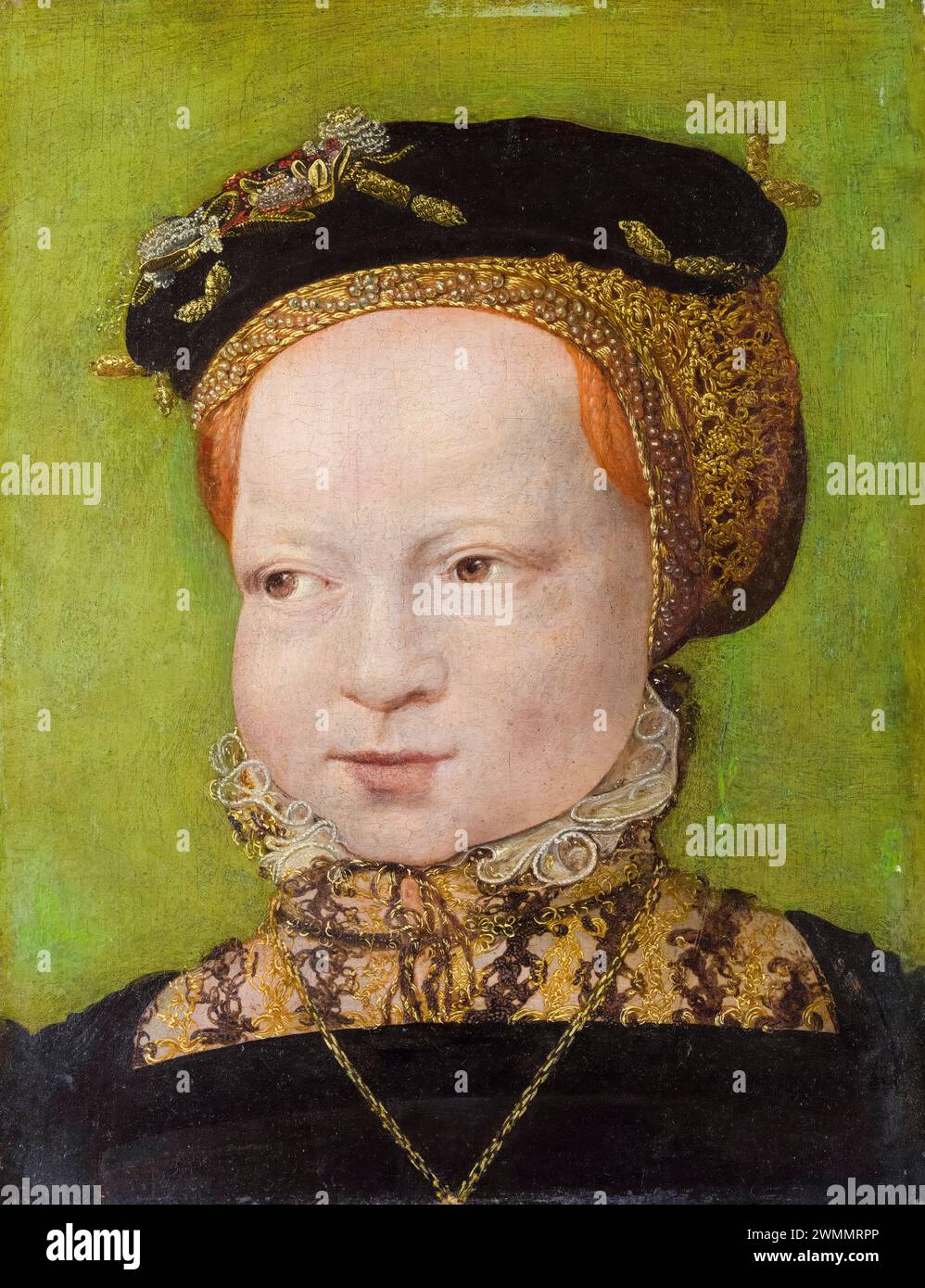 Jakob Seisenegger, Portrait of a Girl, painting in oil on wood, 1545-1550 Stock Photo