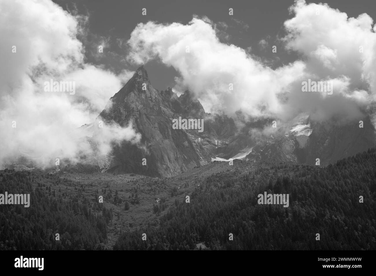 Chamonix  - Aiguille de Blaitiere peak in Mont Blanc massive. Stock Photo