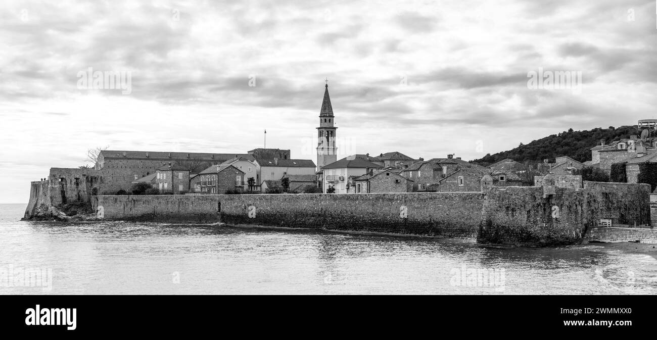Old town wall budva Black and White Stock Photos & Images - Alamy