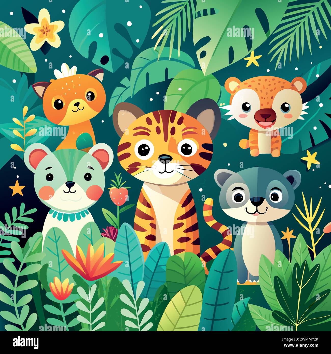 minimalist small cute and fun baby jungle animals in the style of a ...