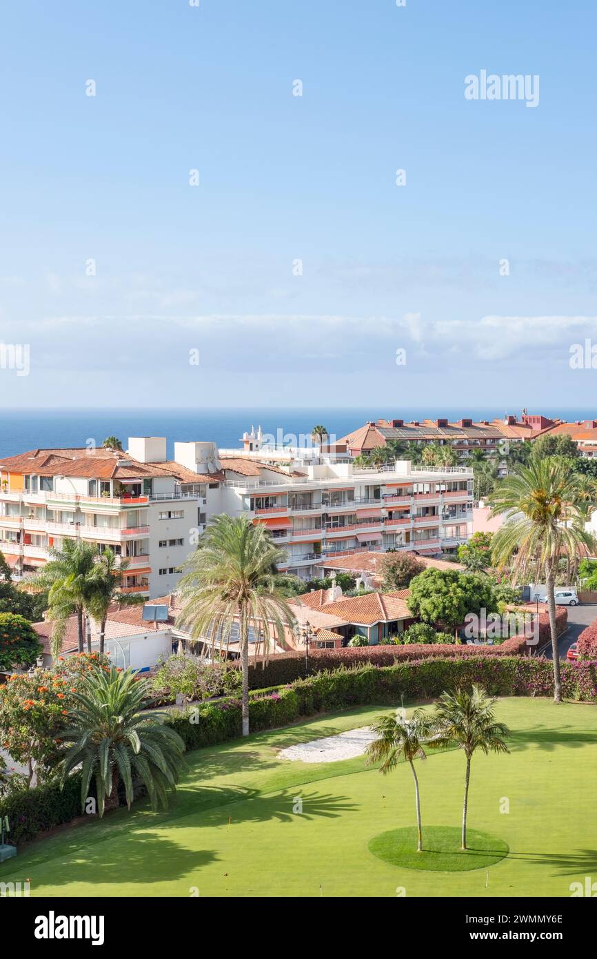 Puerto de la Cruz, the popular town as seen from the small tourist resort La Paz, surrounded by homely residential buildings with ocean views Stock Photo
