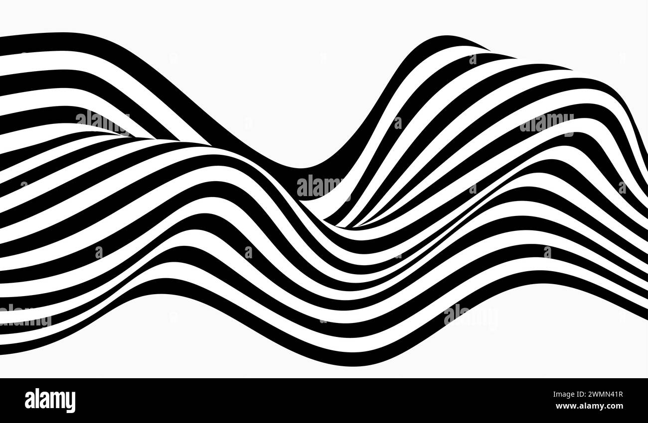 Abstract wave background, black and white wavy stripes or lines design ...