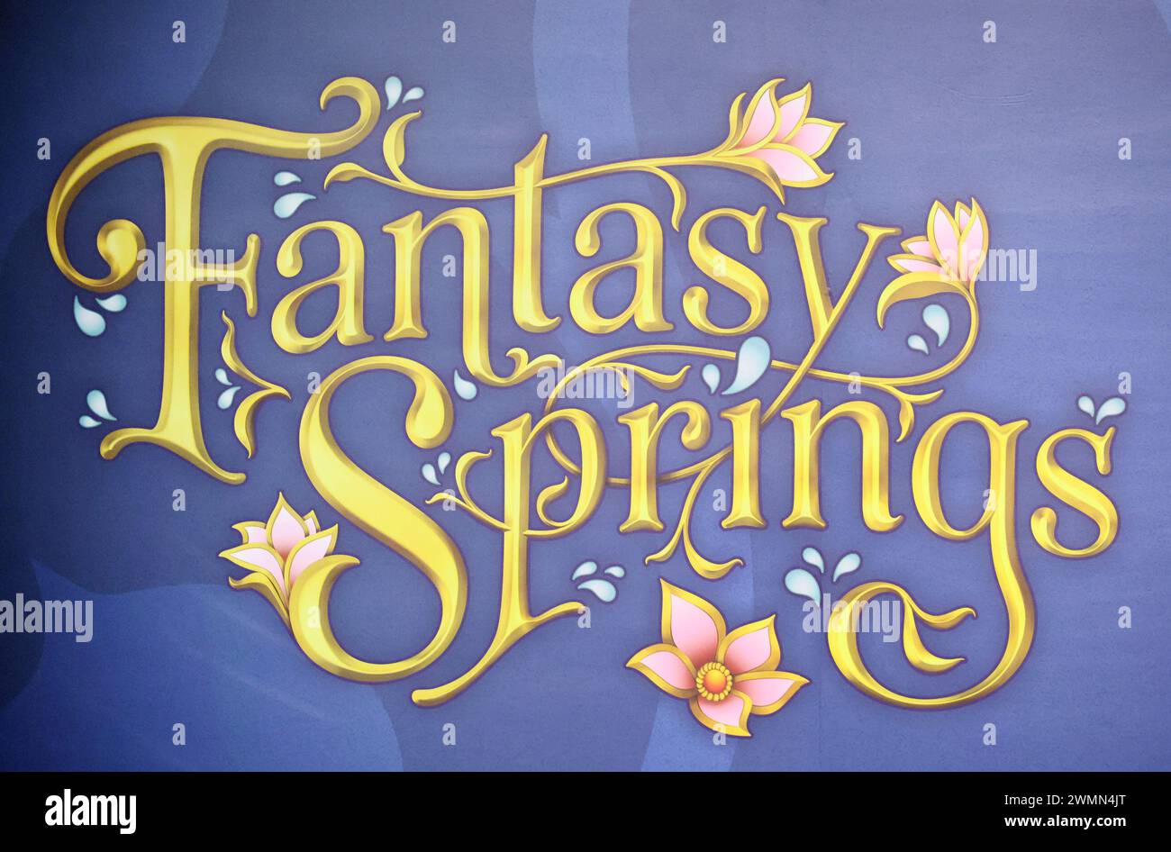 Urayasu, Japan. 27th Feb, 2024. Tokyo Disney Resort displays a logo of the DisneySea's new area 'Fantasy Springs' in Urayasu, suburban Tokyo on Tuesday, February 27, 2024, 100 days before of the opening of the new facilities. The Fantasy Springs has three attractions of Frozen Kingdom, Rapunzel's Forest, Peter Pan's Never Land and a luxury hotel Fantasy Springs Hotel. Credit: Aflo Co. Ltd./Alamy Live News Stock Photo