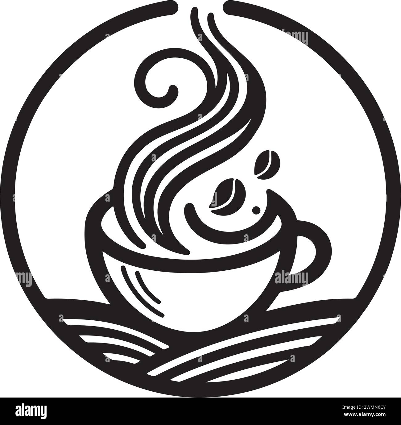 Mug of black coffee and tea - black and white sketch logo wall sticker ...